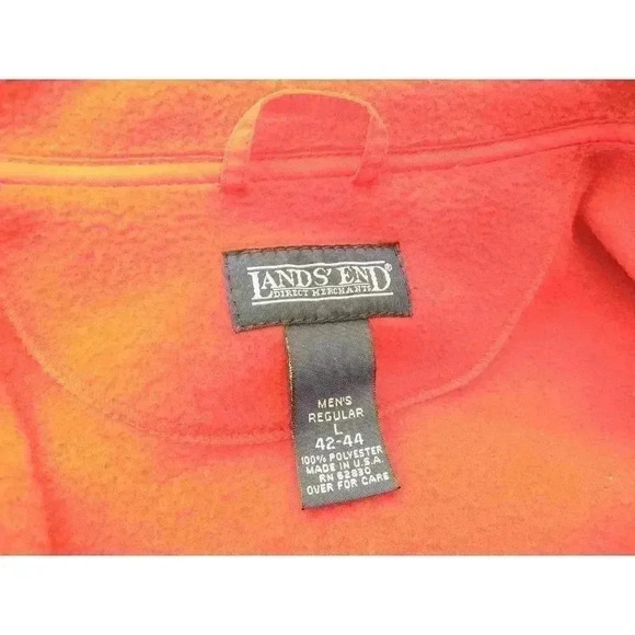 Lands End Mens Fleece Jacket Red Full Zip Front Pockets Mock Neck L 42-44 - Picture 7 of 9